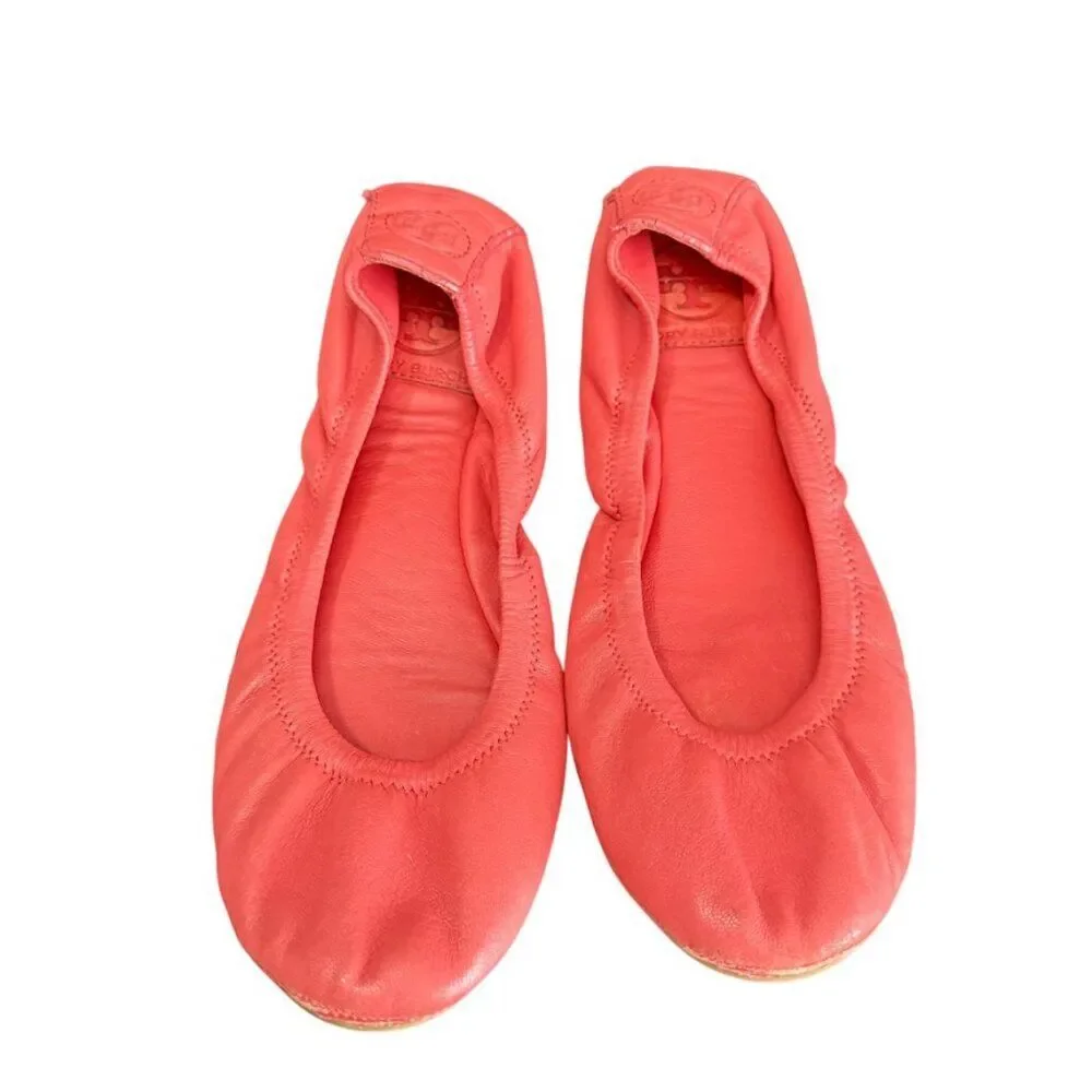 Tory Burch Leather Ballet Shoe Women 7 Coral Slip On Casual Summer Boho